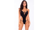 Pink Lipstick V Is For Vixen Womens Bodysuit M / L Black Teddies and Bodysuits